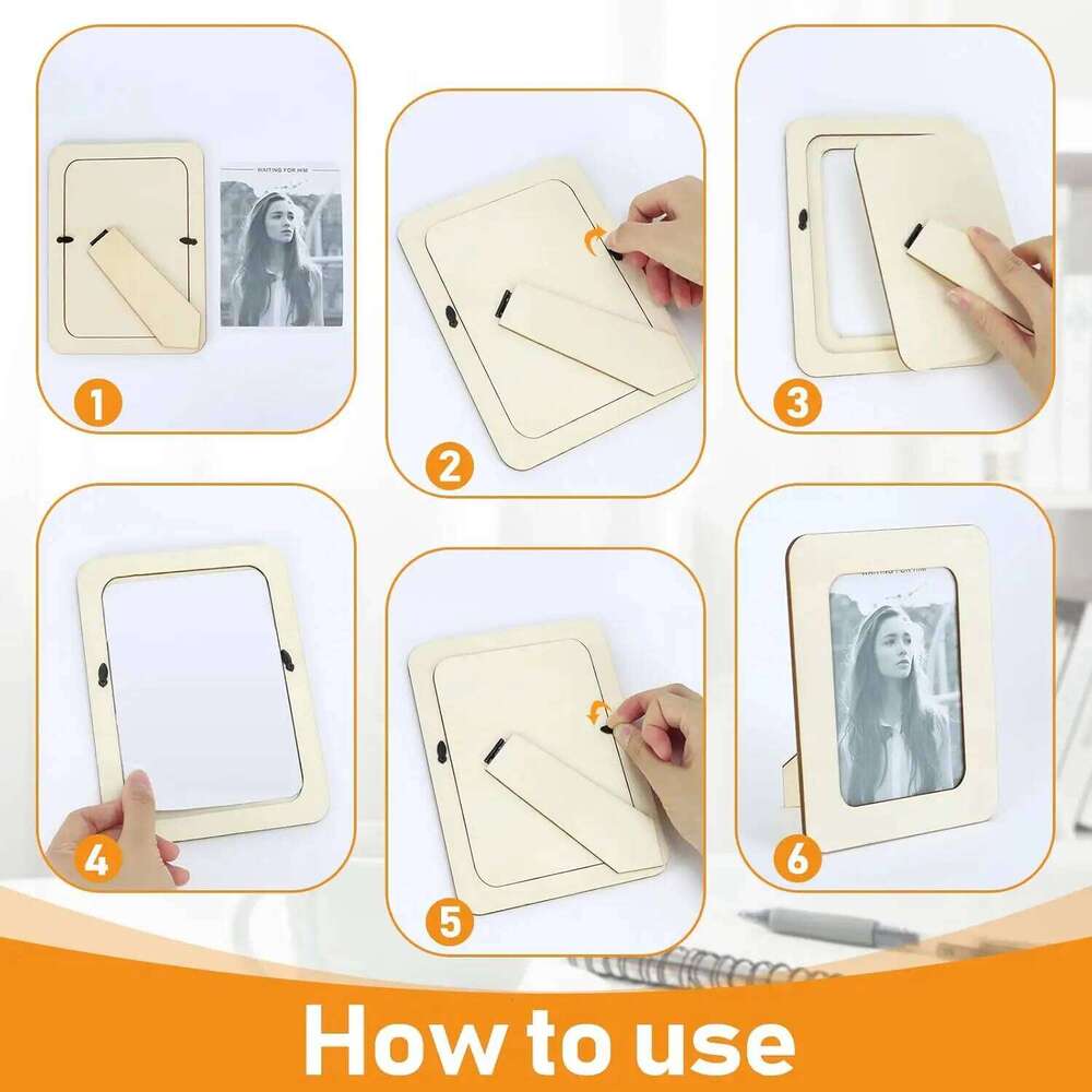 15/6pc wood craft DIY unfinished standing photo frames, wooden decorations H260310 - view 7