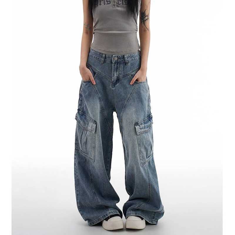 Korean Retro Lady High Waist Jeans Female New Streetwear Baggy Denim Trousers Women Comfortable Straight Leg Pants M260310