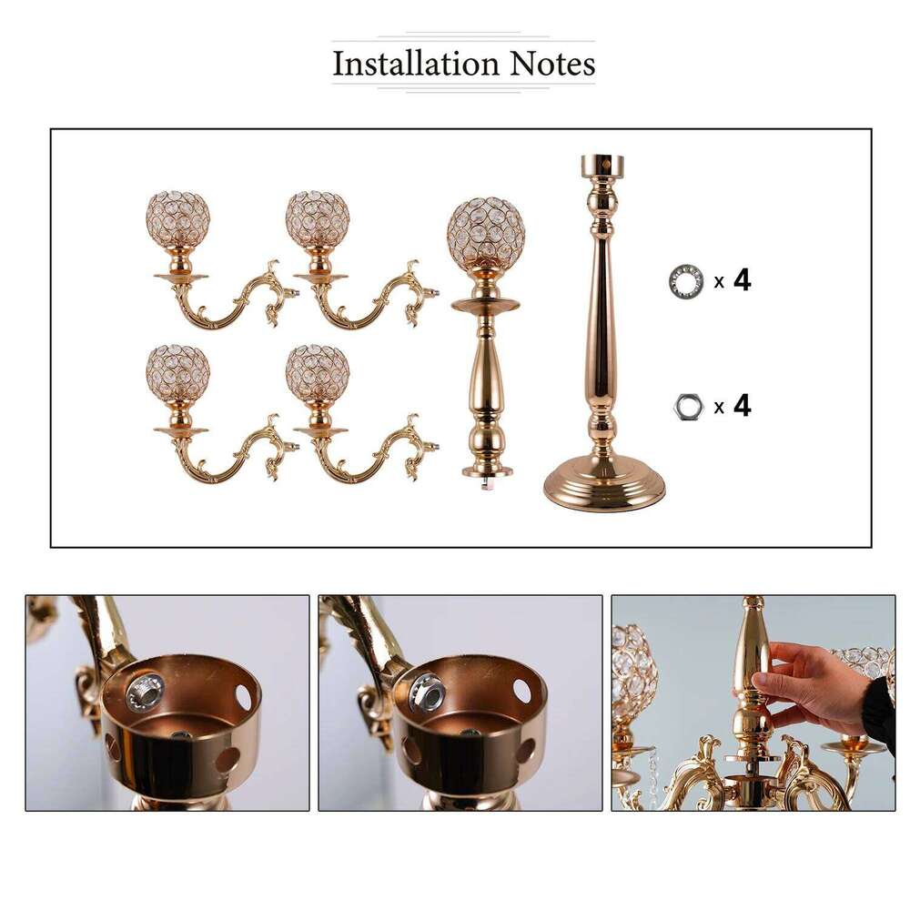 Gold Crystal Candle Holders for Wedding Party Home Decoration Centerpieces, Halloween Christmas Room Decor 5 Arms Candlestick H260310