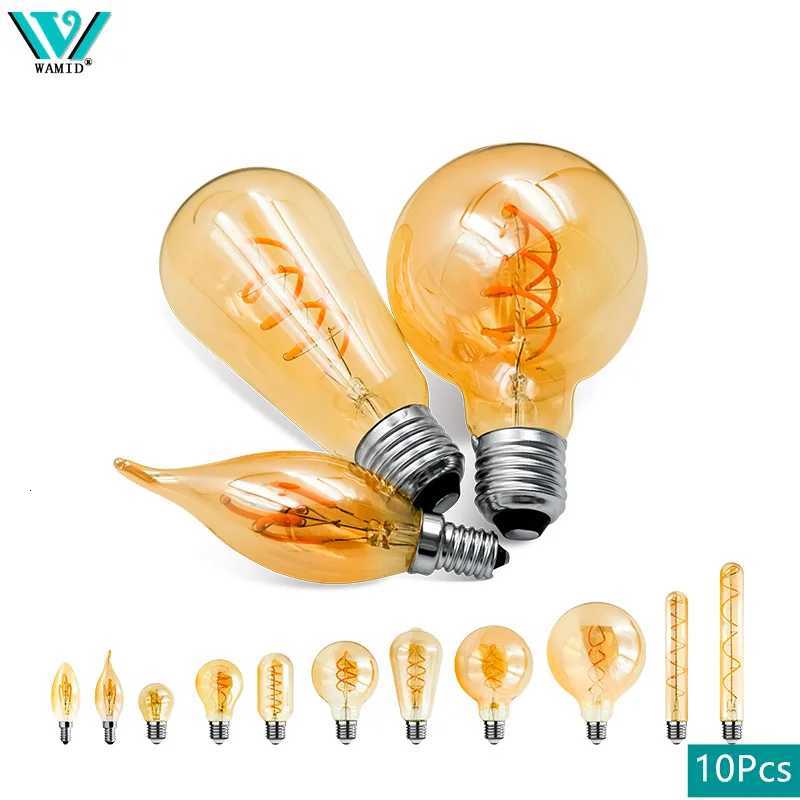 10pcs Vintage LED Edison Bulb E27 E14 4W AC 220W Dimmable C35 A60 ST64 G95 Spiral Filament Light Bulb Retro Lamp Indoor Decor H260310