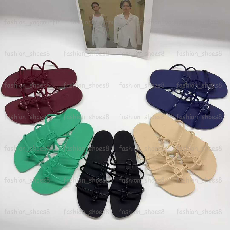 Designer Women Flat Slippers Rubber Slides Jelly Color Sandals Fashion Chains Flip Flops Beach Slipper Summer Waterproof TPU Sandal Casual Shoes 36-41