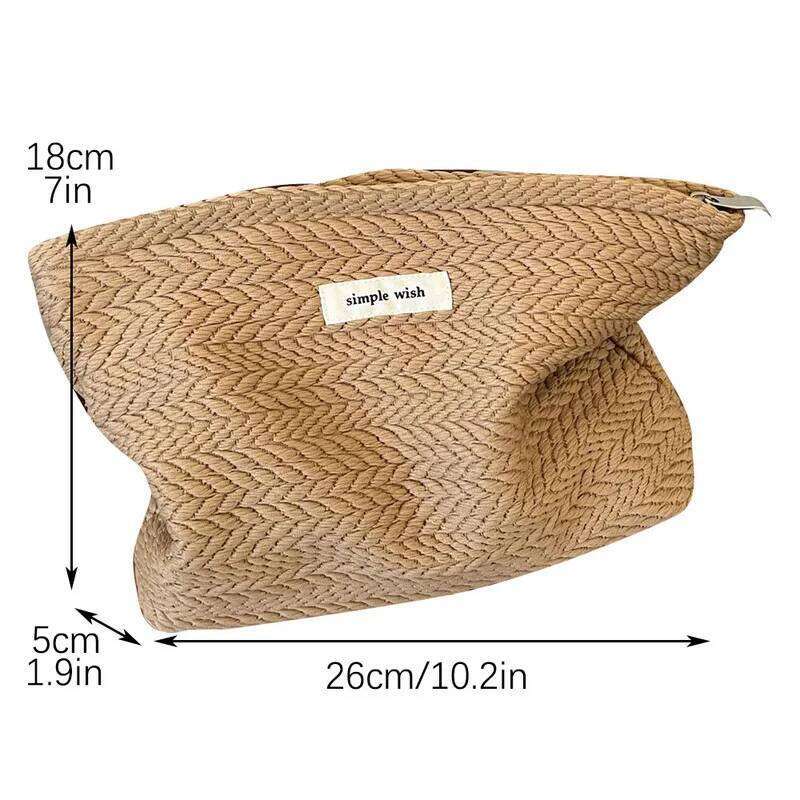 Handwoven Cotton Makeup Bag Artistic Crochet Cosmetic Pouch with Zipper, Minimalist Clutch for Women XJ260310