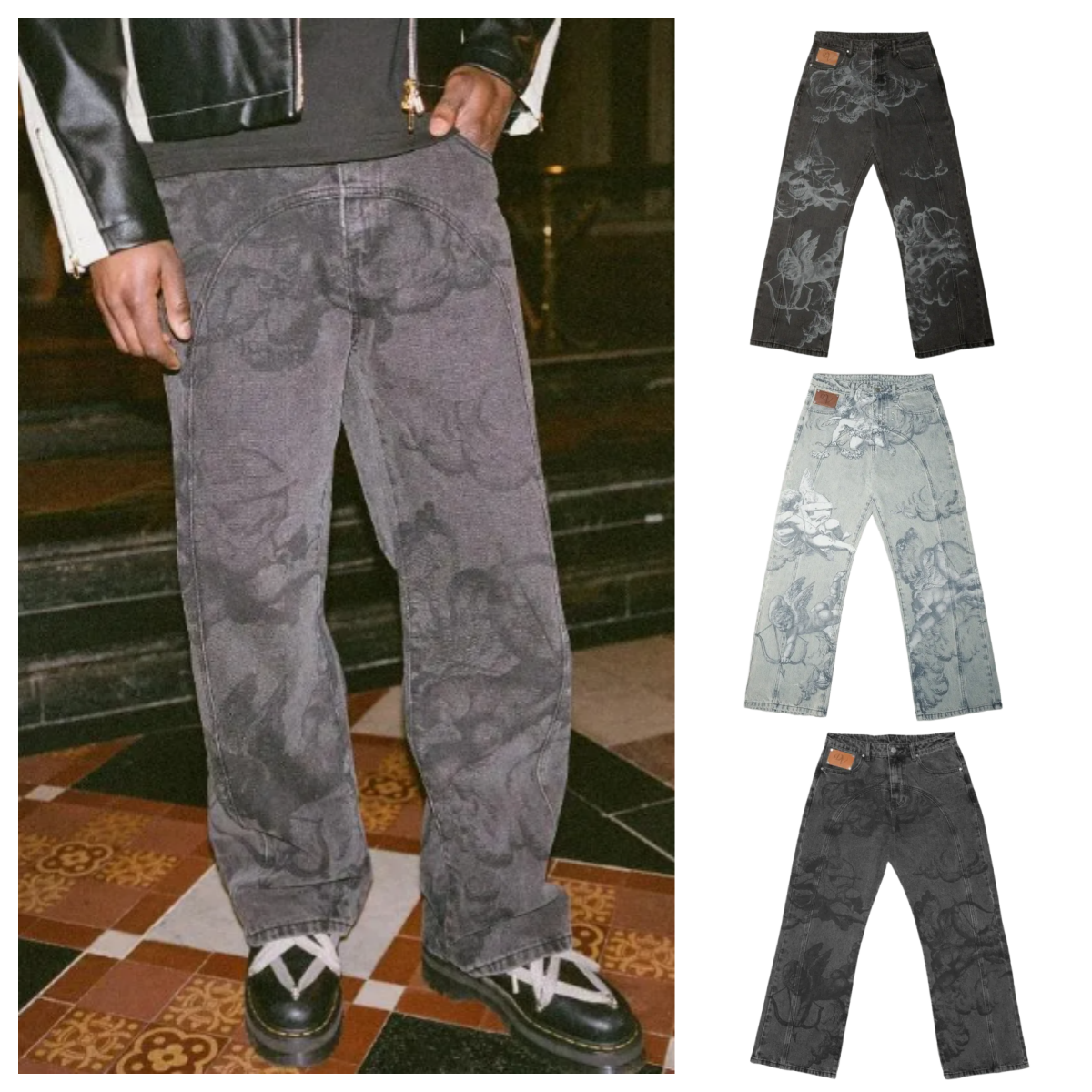 Men's Jeans Y2k Vintage Baggy Angel Cupid Pattern Men Women Trousers High Street Hip Hop Streetwear Unisex Casual Straight Leg