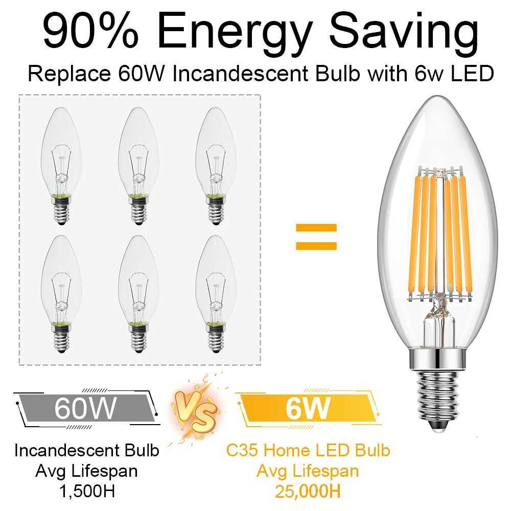 Candle C35 E14 4W 6W 220V Led Light Bulbs Warm White Dimmable Replaceable Pendant Chandelier Indoor filament lamp Decor Home H260310