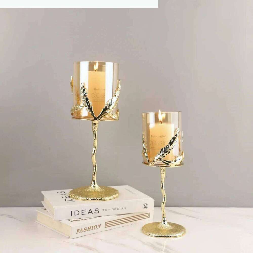 Metal Candelabrum Candlestick Glass Leaf Candle Candelabros Wedding Decoration H260310