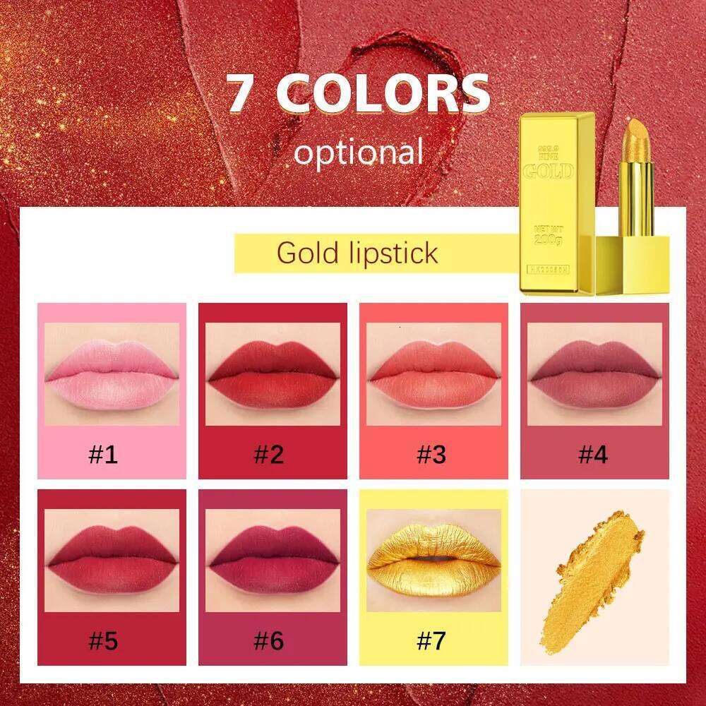 Hallowmas High-pigmented Lipstick Shiny Metallic Matte Velvet Waterproof Long Lasting Sexy Gold Gloss Women Lip Makeup Z260310