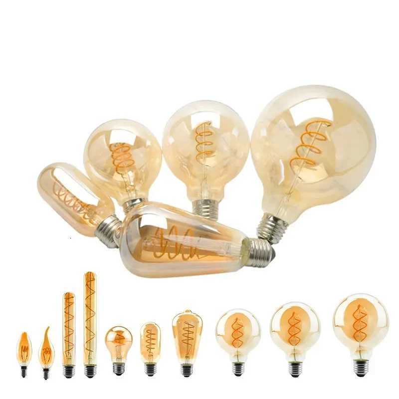 4Pcs Retro Dimmable LED Edison Bulb E27 E14 Gold Spiral Filament 4W Ampoule LED Lamp Incandescent Chandelier Decorative Lighting H260310