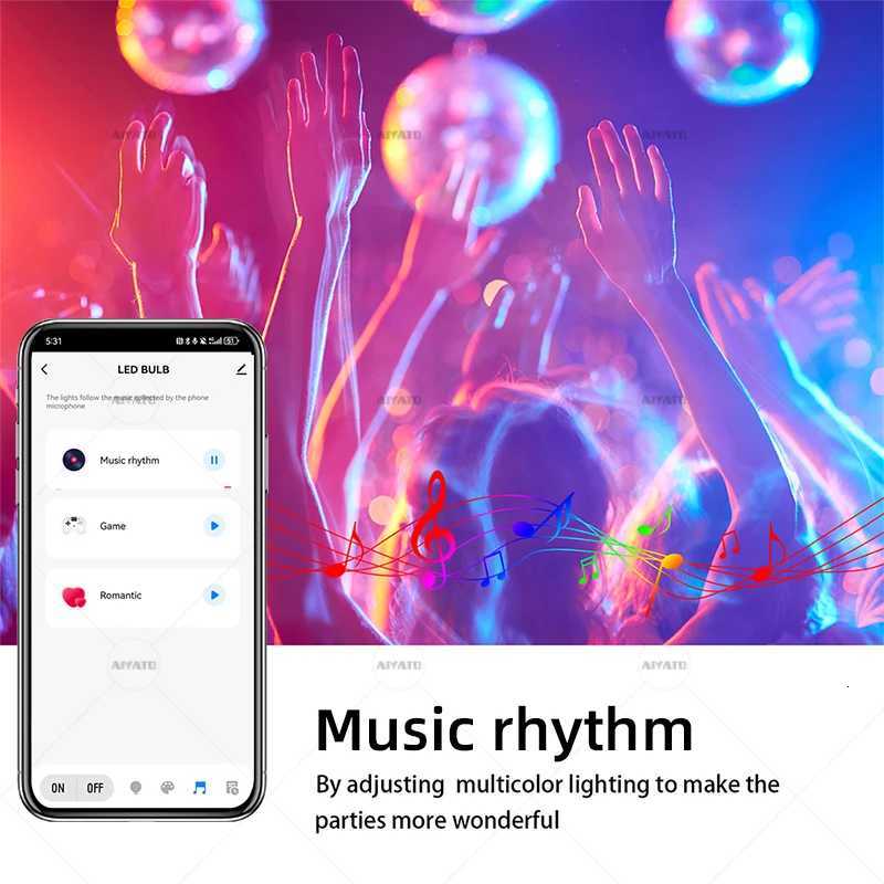 Tuya Bluetooth LED Bulb Dimmable 15W 18W E27 B22 220V RGBCW Color Change Lamps Smart Life APP Group Control Music Rhythm Timing H260310