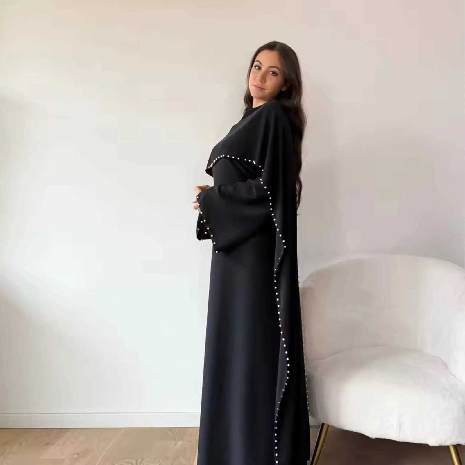 Islamic Clothing Pearl Beading Muslim Dress for Women Abaya Dubai Luxury Turkish Party Evening Dresses Ramadan Eid Kaftan Robe X260310
