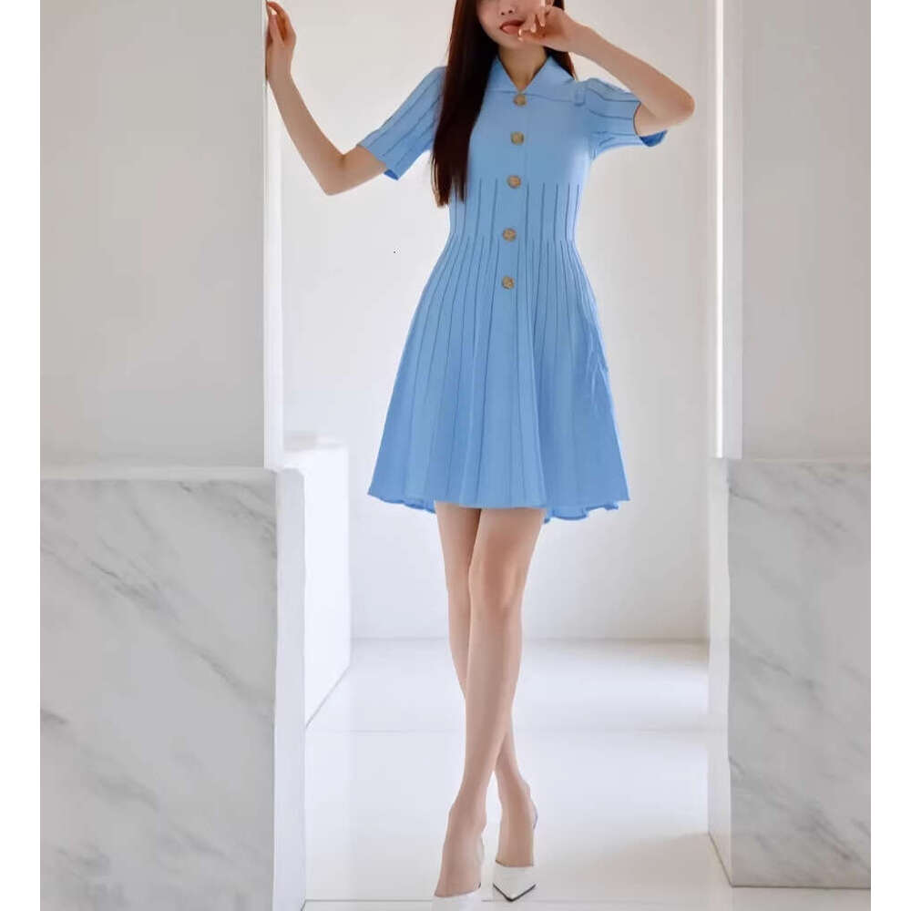 2026 Spring and Summer New Polo Collar Single breasted Dress Fashionable and Elegant Commuter Tight A-line Short Skirt at Waist
