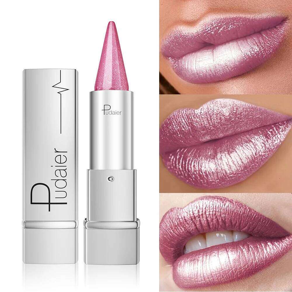 Pearlescent Shiny Lipstick Waterproof, 24H Long Lasting Sparkle Color, Smooth Lightweight Daily Lip Makeup Z260310