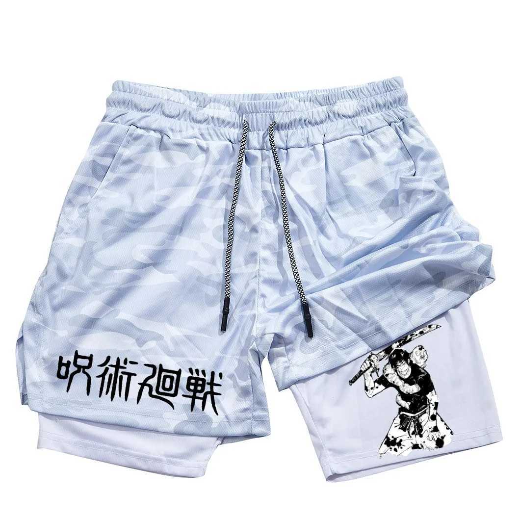 Anime Performance Shorts Toji Printed Men GYM Casual Sports Shorts Workout Running Mesh 2 In 1 Sport Short Pants N260310