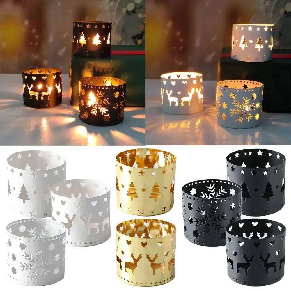Christmas Iron Candle Holder Creative Xmas Decorations Elk Hollow Candlestick Snowflake Navidad Gift Home Table Ornaments H260310