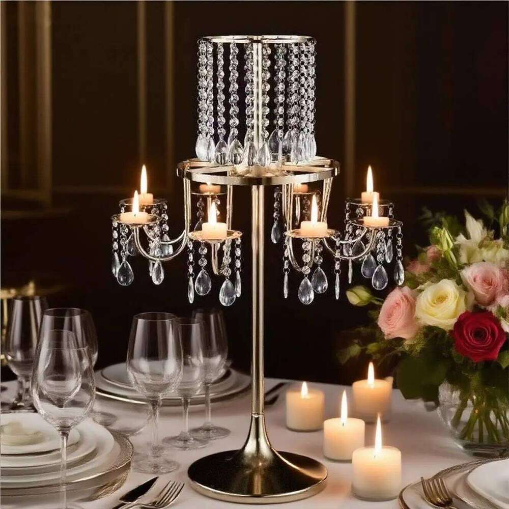 Wedding 4Pcs Gold 8 Heads Metal Candelabra - Crystal Decor Candle Holders for Table Centerpiece Birthday Party Home Decoration H260310