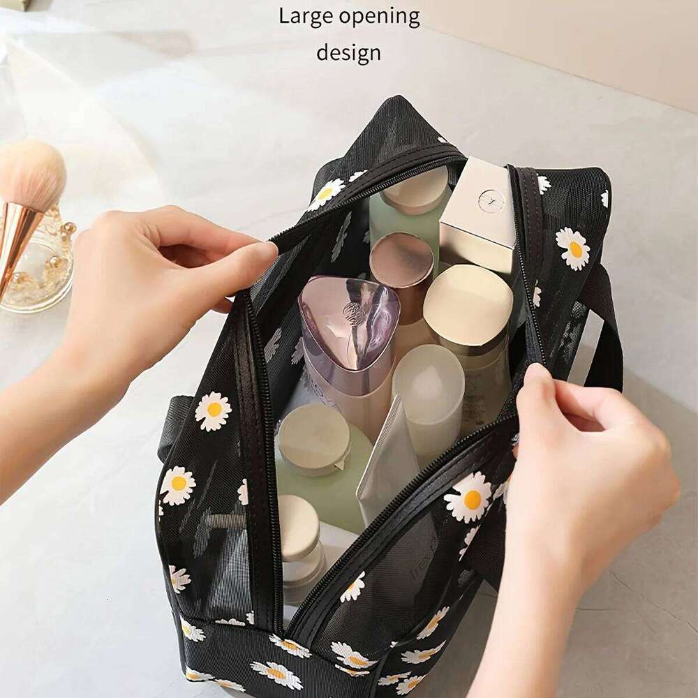 Gauze makeup Small daisies beach toiletry Travel women's simple storage Go out tote bag XJ260310