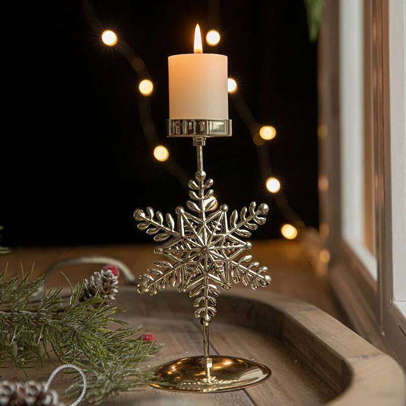 Golden Wrought Iron Candlestick Star Elk Tree Candle Holder Merry Christmas New Year Table Decoration H260310