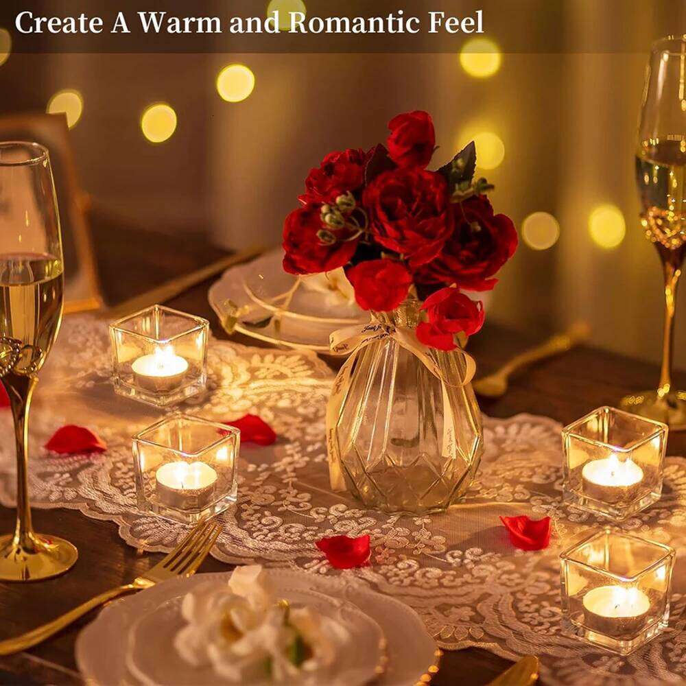 Square Holders for Table Centerpieces, Small Tealight Holder Set of 12, Clear Glass Votive Candle Holders, Mini Cube Tea H260310