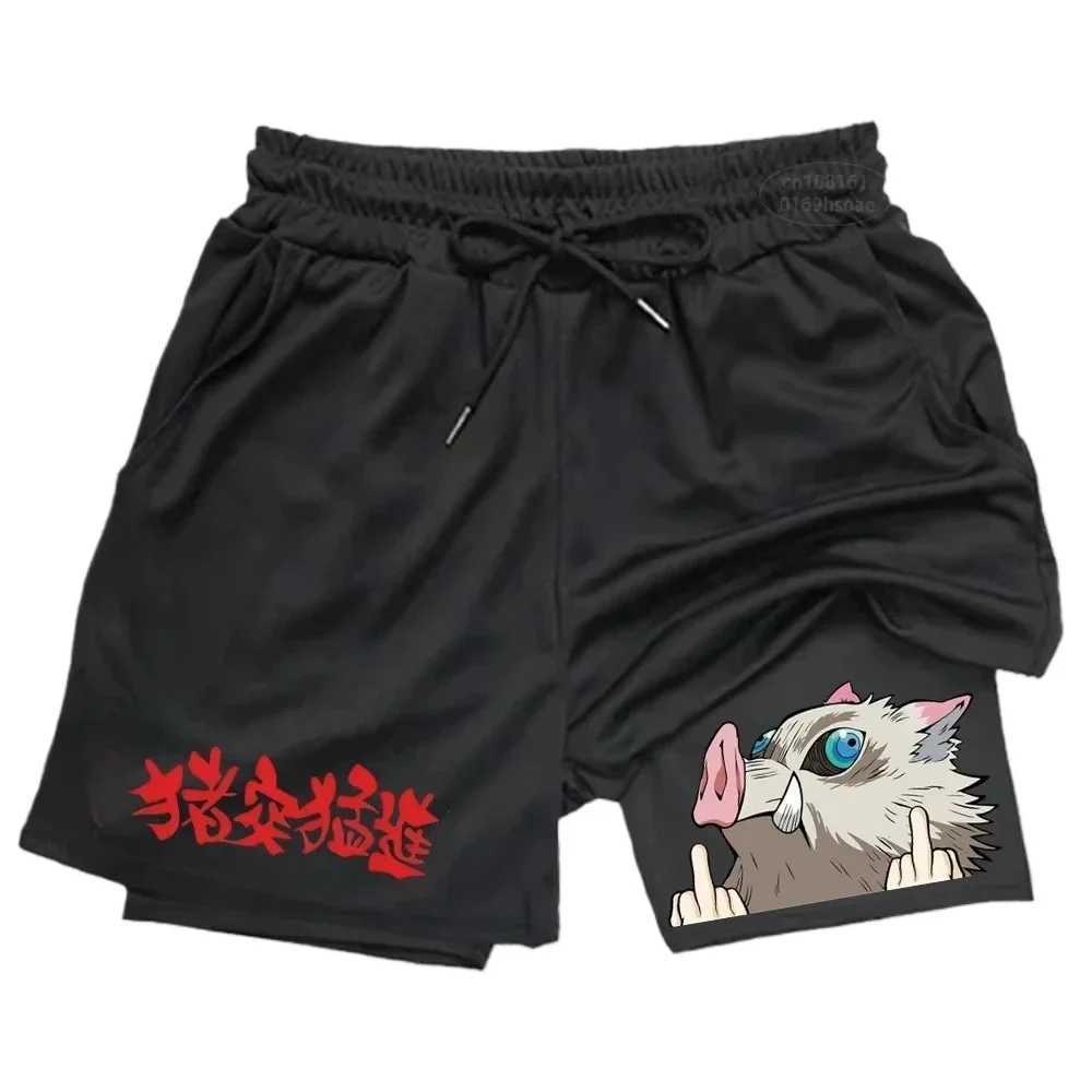 Mens anime printed fitness shorts double-layer 2-in-1 quick drying fitness outdoor leisure training sports shorts N260310