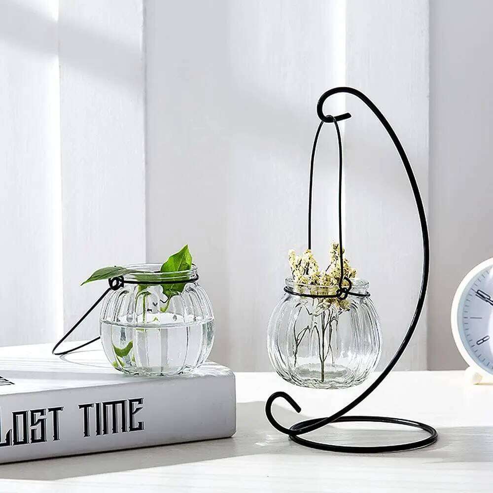 1PC Ornament Display Stand,24cm Black white Iron Hanging Stand Rack Holder with Glass ball,for Christmas and Wedding Decoration H260310