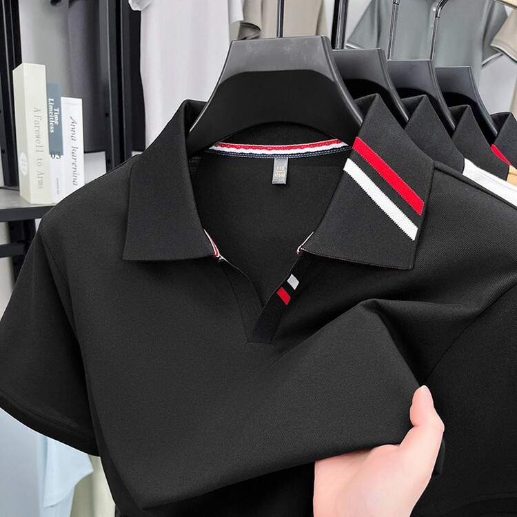 Luxury Brand Designer Clothes Men's Short-Sleeve Polo Shirt With Mulberry Silk, 2025 Summer New Style, Scissor Collar, Breathable Cotton, Men