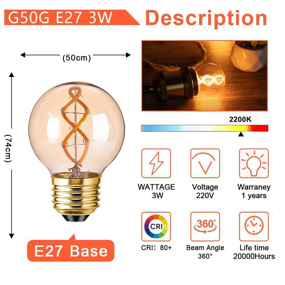 4PCS Dimmable Led Bulb E27 Globe Edison Light Bulbs G165 G50 3W Amber Glass Mini Ball Lamps 2200K Vintage Spiral Filament Bulbs H260310