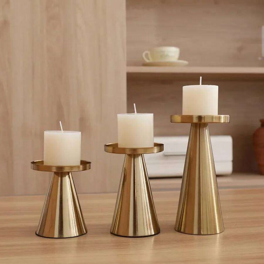 3pcs Copper-Plated Tea Light Wedding Home Candlestick Set Table Decoration Candle Holder H260310