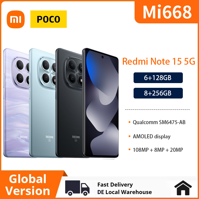 Xiaomi Redmi Note 15 5G 8+256GB 6.77 inches Smartphone Android 15 Octa-core 1080 x 2392 pixels 108 MP + 8 MP + 20 MP Si/C Li-Ion 5520 mAh