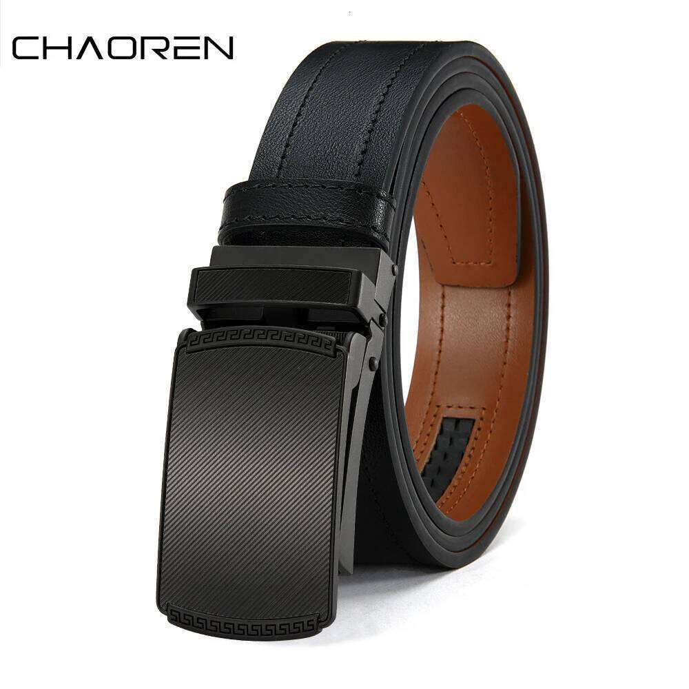 CHAOREN Men's Casual PU Leather Ratchet Belt with Black Metal Buckle, Daily Outfit Strap, Model H260310