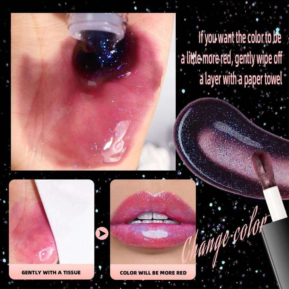 QIBEST Black Mirror Gloss Color Changing Lipstick Moisturizing Shiny Lip Balm Oil Plumping Lasting Diamond Lipgloss Cosmetic Z260310