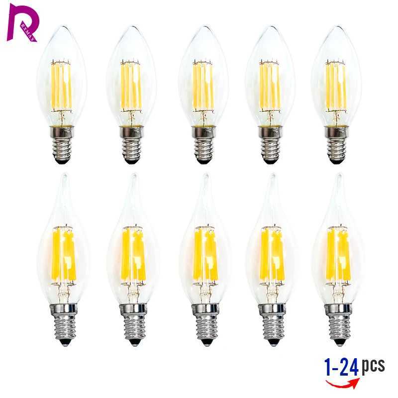 1-24PCS C35 Candle Led Bulb C35L E14 Base 2W 4W 6W 8W Edison Light Bulb 2700K Warm Cold White 6000K Chandelier Replacement Lamp H260310