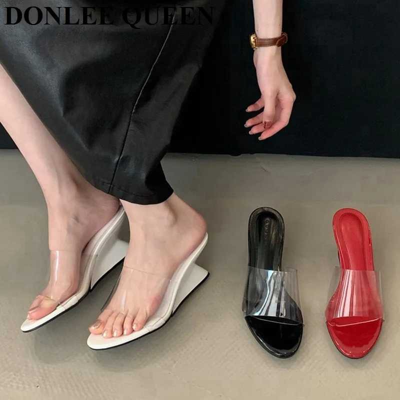 Fashion Transparent Sexy Wedge High Heels Women Summer Shoes Female Sandal Slip On Slide 2025 Elegant Pumps Party Mujer K260311