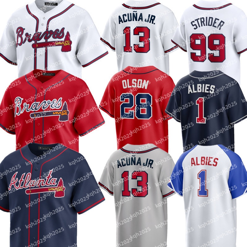 Custom Braves Baseball Jersey Ronald Acuna Jr. Matt Olson Ozzie Albies Austin Riley Mike Yastrzemski Michael Harris II Sean Murphy Drake Baldwin Spencer Strider