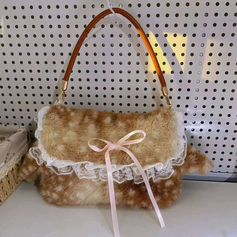 Cute Plush Deer Spot Pattern Handbag Ins Kawaii Commuter Women's Faionable Versatile oulder Bag Autumn Winter New Arrival XJ260311