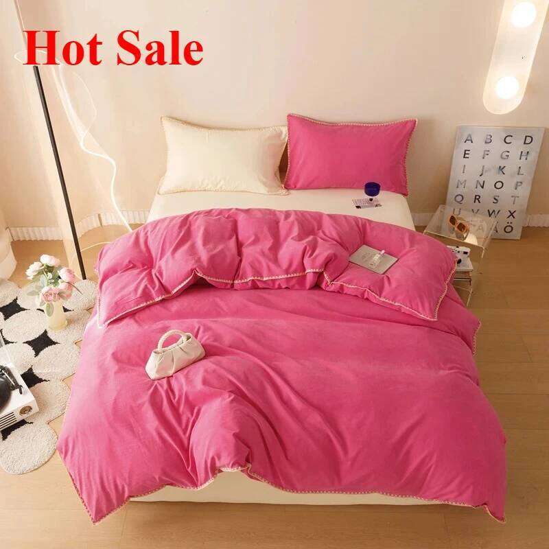 Hot Sale Stripe Collision Shell Embroidery Student Dormitory Solid Color Four Piece Set H260311