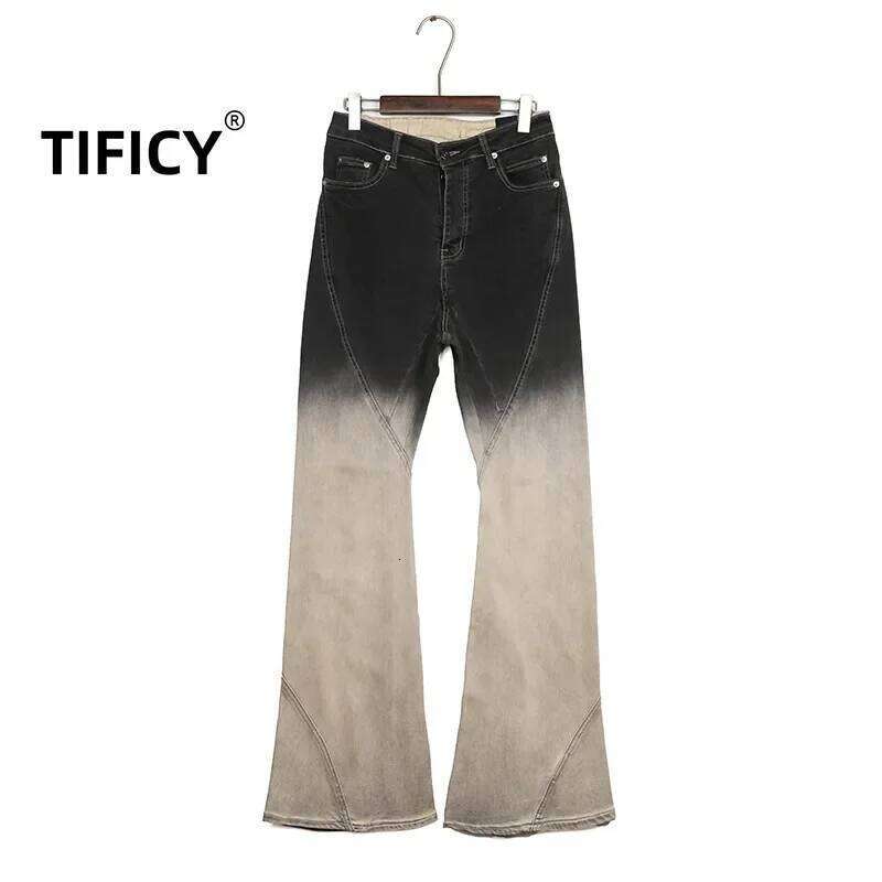 High Street Denim Men's Dark RO New Gradient Vintage Stacking Horn Micro Flared Jeans Pants Z260225
