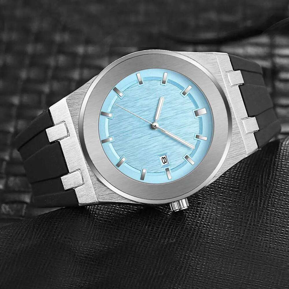 PINTIME Simple Men's Fashion Leisure Sports Silicone Automatic Date No Logo Round Waterproof Quartz Watch