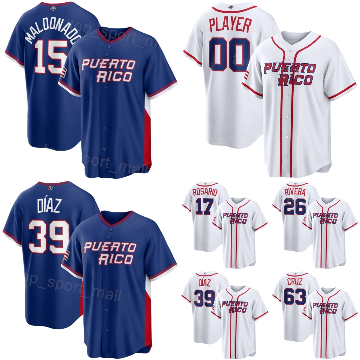 National 2026 WBC World Baseball Classic Puerto Rico Jerseys Women Child Men Emmanuel Rivera Luis Vazquez Martin Maldonado Eddie Rosario Edwin Diaz Fernando Cruz