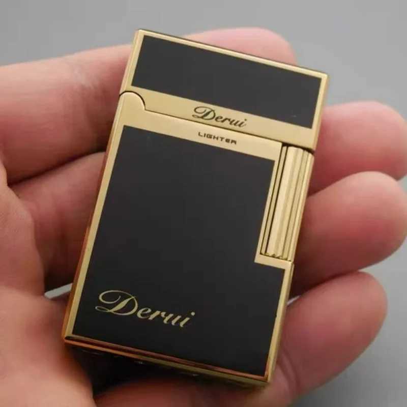 Derui Luxury Side Sliding Bright Sound Inflatable Butane Gas Lighter Metal Gas Open Flame Smoking Accessories Mens Gift Lighter N260311