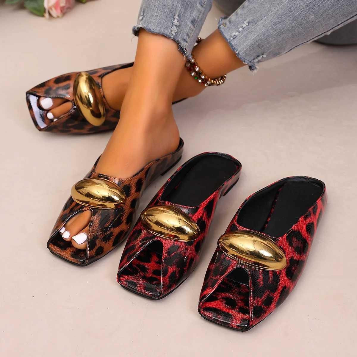 2026 Summer Womens New Metal One Word Womens Flat Sexy Fish Mouth Open Toe 35-43 K260311