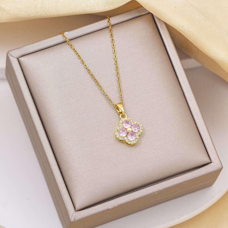 Clover Necklace for Women Jewelry Pendant Earrings Set Titanium Steel Clavicle Chain Light Luxury Zircon Inlaid Copper High End Elegant Jewelry