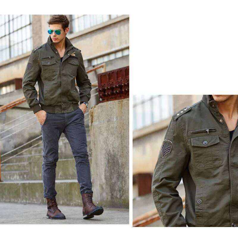 Men's Casual Pure Color Cotton Jacket Mens Thin Spring and Autumn Top Zipper Pocket Collar Stand-Up Large Size Fit Outerwear 26H0311