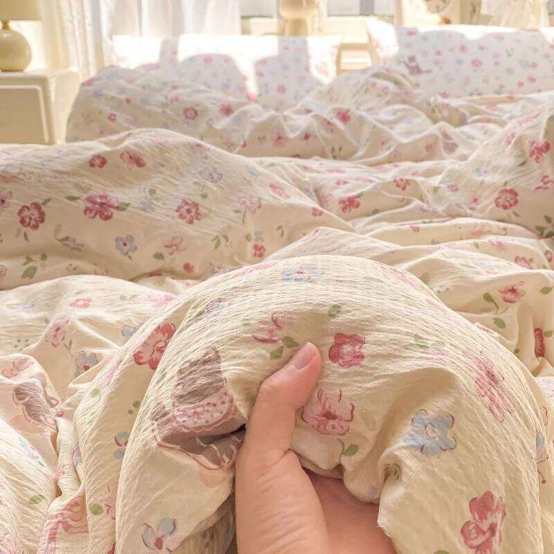 2025 new wrinkled double-layer yarn four-piece set, mattress model, cream wind class A cloud feeling super soft kapok kit H260311