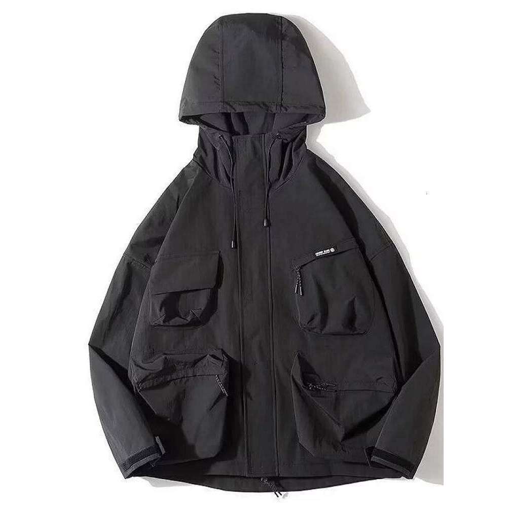 Mountaineering outfit with multiple pockets, street mountain windproof hooded jacket, retro men's wear, casual work pants 26H0311