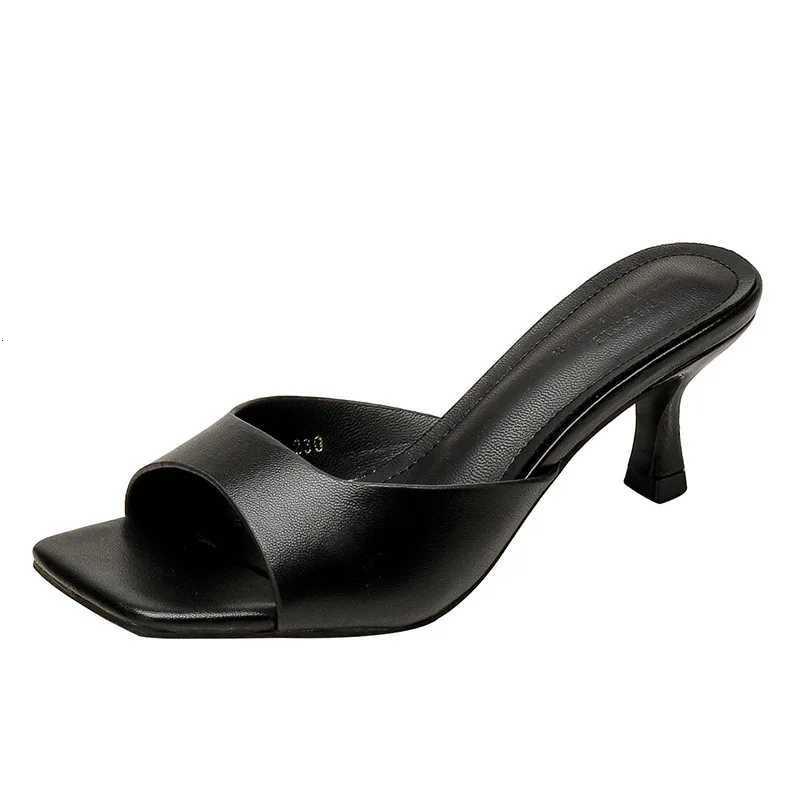 2025 New Summer Square Toe Open Toe High Heeled Womens Slippers PU Ball Shoes Stiletto Sandals for Women K260311