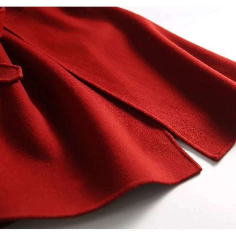 Women's V-neck Autumn Winter 2024 New Retro High Waisted Solid Color Drawstring Sleeveless Woolen Standard Cardigan Vest Dresses Z260311