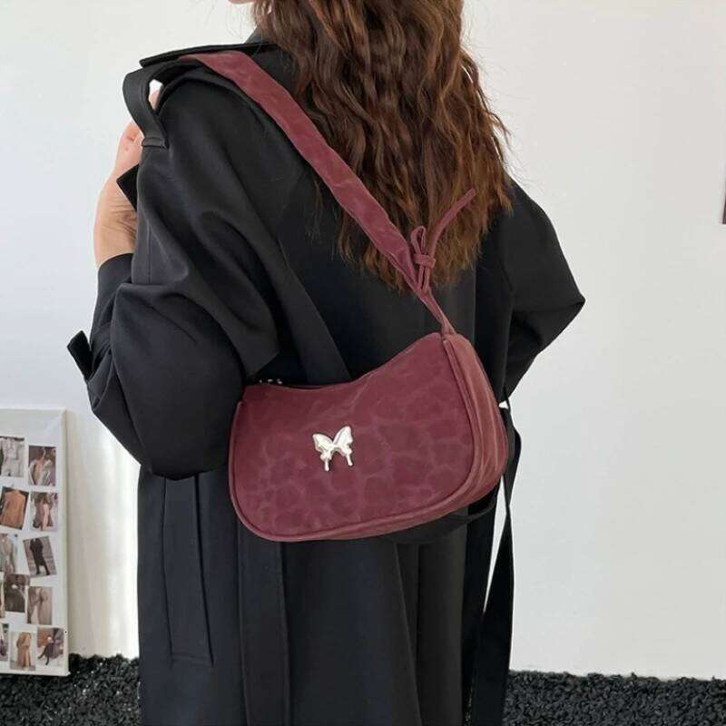 Retro Butterfly Leopard Design Shoulder Bags for Women Personality Ladies Pleated Strap Underarm Bag Casual Female Handbag Purse XJ260311