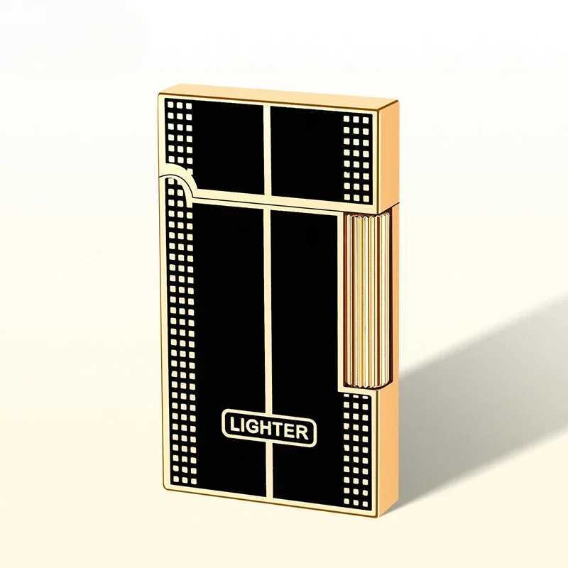 Slim Steel Sounding Light Luxury Retro Lighter Inflatable Open Flame Side Sliding Grinding Wheel Inclined Fire Metal Lighter N260311