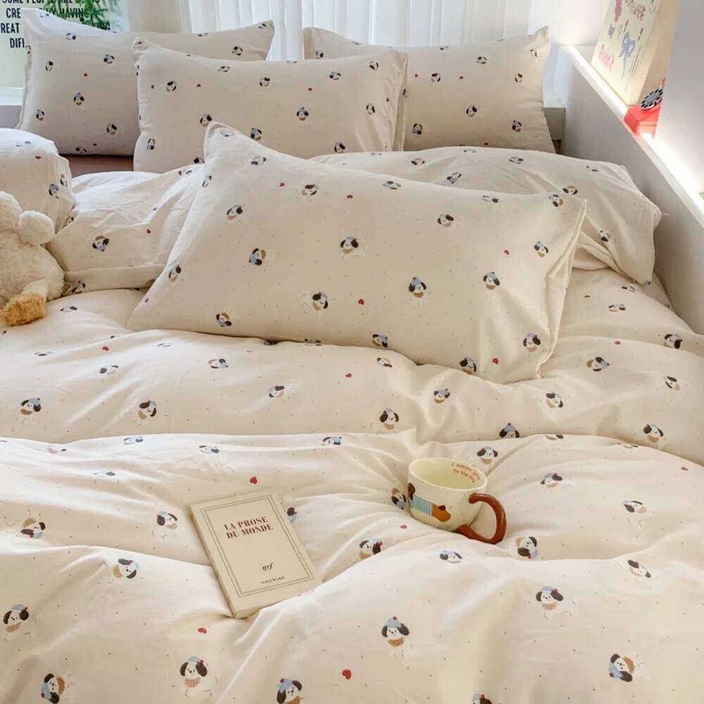 Class A Bedding Floral Style Linen Soft Knitted Double Yarn Four-Piece Quilt Cover Set Bed Sheets Gift for Home H260311