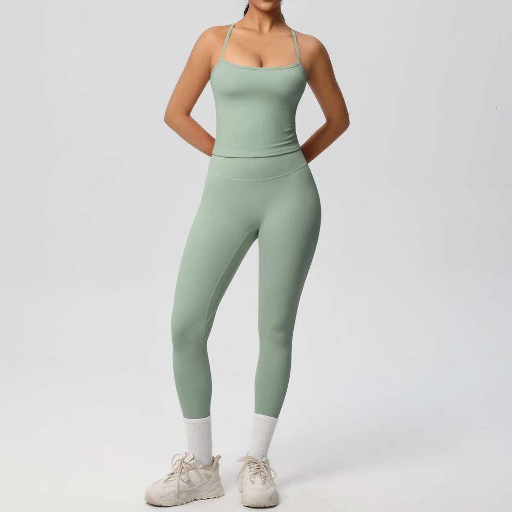 Halter Yoga Top Set Fitness Suit Training Sleeveless Sport Gym Tops Crossover Sports Underwear Tummy Control Slimming 26H0311