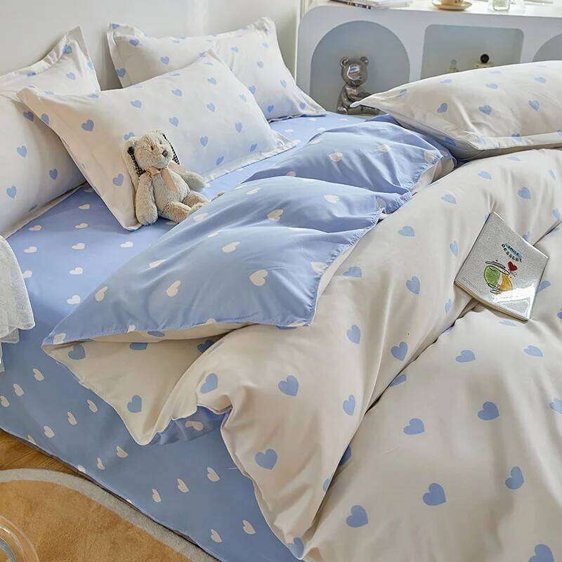 Ins Style Duvet Cover Set with Flat Sheet Pillowcases Cute Orange Cherry Crow Printed Single Double Queen Size Girls Bedding Kit H260311 - view 7